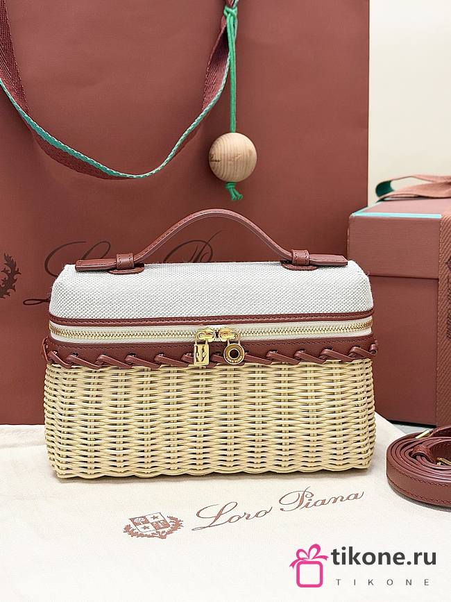 Loro Piana Extra Pocket L19 East-West Wicker Cotton, Linen, Rattan Malt (F7XZ) - 11x19x7cm - 1
