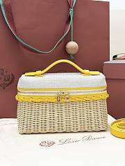Loro Piana Extra Pocket L19 East-West Wicker Cotton, Linen, Rattan Minty Lemon - 11x19x7cm - 1