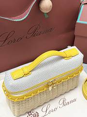 Loro Piana Extra Pocket L19 East-West Wicker Cotton, Linen, Rattan Minty Lemon - 11x19x7cm - 6