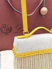 Loro Piana Extra Pocket L19 East-West Wicker Cotton, Linen, Rattan Minty Lemon - 11x19x7cm - 3