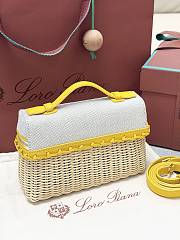 Loro Piana Extra Pocket L19 East-West Wicker Cotton, Linen, Rattan Minty Lemon - 11x19x7cm - 2