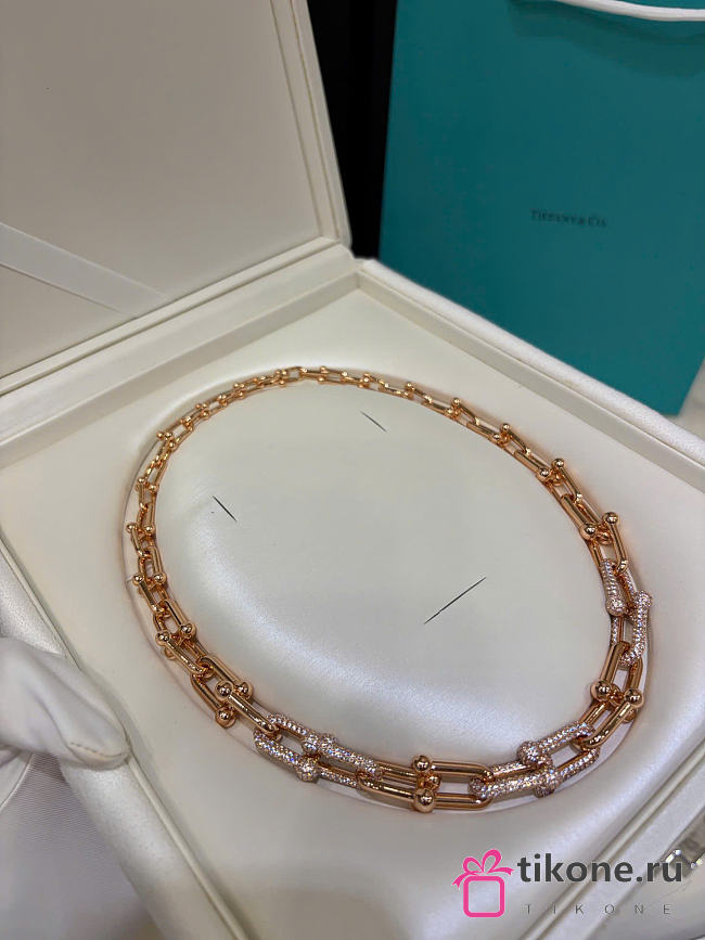 Tiffany HardWear Graduated Link Necklace in Rose Gold with Pavé Diamonds - 1