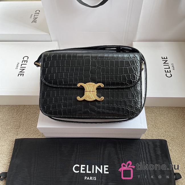 Celine Classique Triomphe Bag In Niloticus Crocodile Black - 22x15.5x6cm - 1