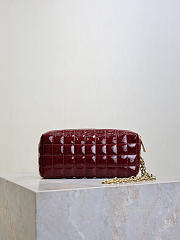 YSL Cassandre Matelasse Carre Pouch On Chain In Shiny Canvas Dark Red Wine - 18.5x8.5x4cm - 6
