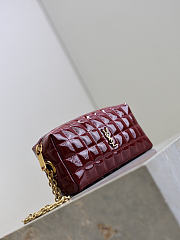 YSL Cassandre Matelasse Carre Pouch On Chain In Shiny Canvas Dark Red Wine - 18.5x8.5x4cm - 5