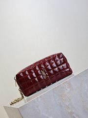 YSL Cassandre Matelasse Carre Pouch On Chain In Shiny Canvas Dark Red Wine - 18.5x8.5x4cm - 4