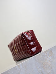 YSL Cassandre Matelasse Carre Pouch On Chain In Shiny Canvas Dark Red Wine - 18.5x8.5x4cm - 3
