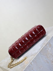 YSL Cassandre Matelasse Carre Pouch On Chain In Shiny Canvas Dark Red Wine - 18.5x8.5x4cm - 2