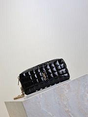YSL Cassandre Matelasse Carre Pouch On Chain In Shiny Canvas Black - 18.5x8.5x4cm - 5