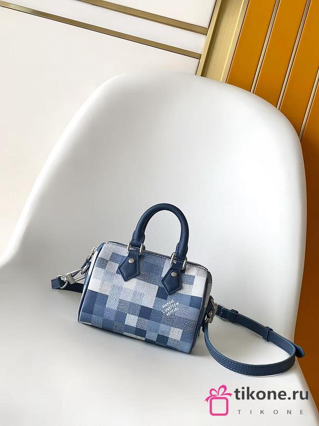 LV Speedy 18 Bandouliere Damoflage Canvas Indigo Blue M29050 - 18x12x10cm - 1