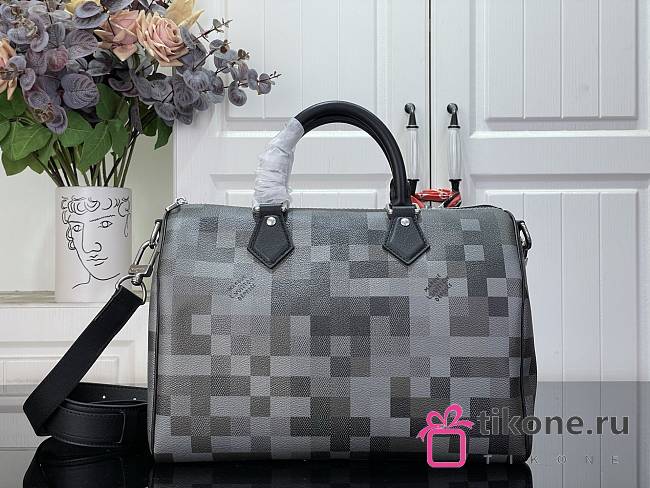 LV Speedy 30 Bandouliere Damoflage Canvas Black M28977 - 30x21x17cm - 1