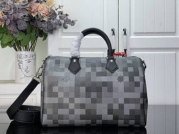 LV Speedy 30 Bandouliere Damoflage Canvas Black M28977 - 30x21x17cm
