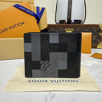 LV Slender Wallet Damoflage Canvas Black M14927 - 11x8.5x2cm