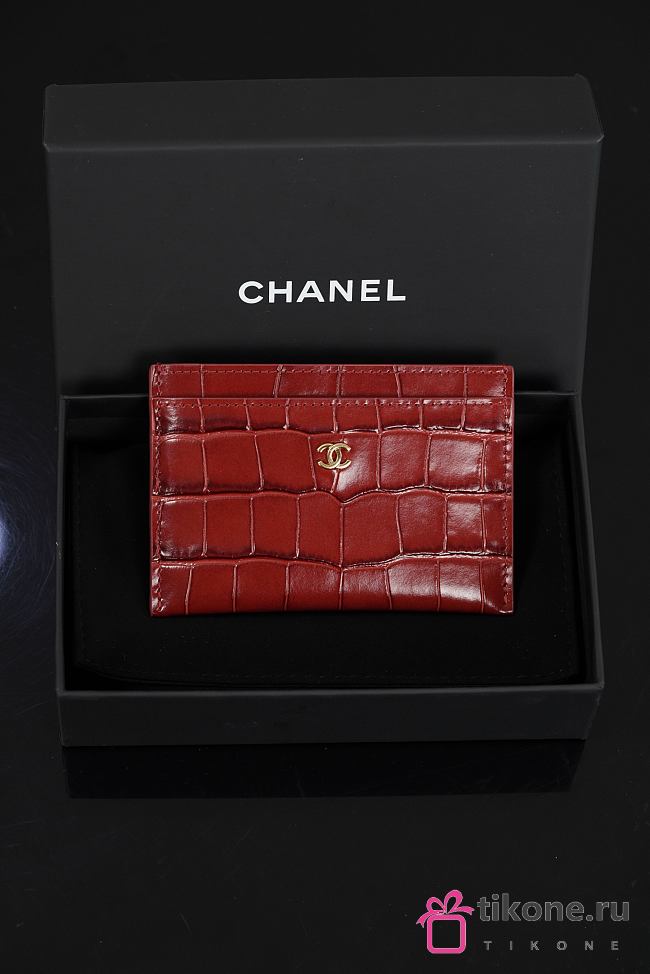 Chanel Classic Card Holder Crocodile Embossed Calfskin & Gold-Tone Metal Red - 7.5x11.2x0.5cm - 1