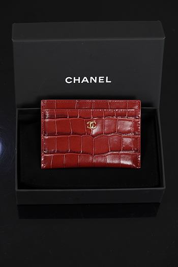 Chanel Classic Card Holder Crocodile Embossed Calfskin & Gold-Tone Metal Red - 7.5x11.2x0.5cm