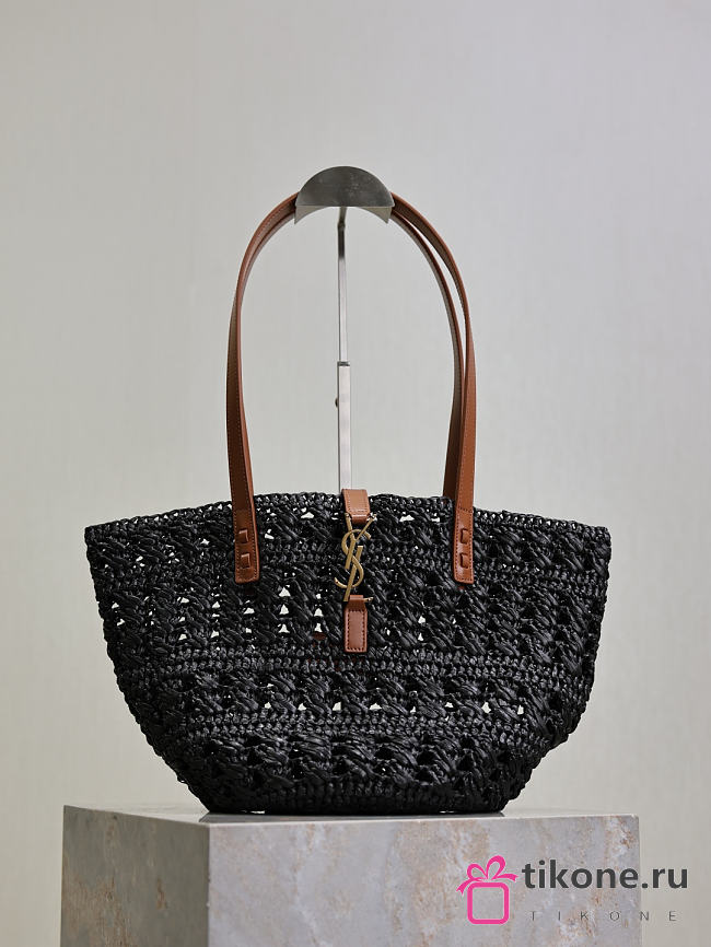 YSL Panier Small Tote Bag In Raffia Black 26943 - 42×20×22cm - 1