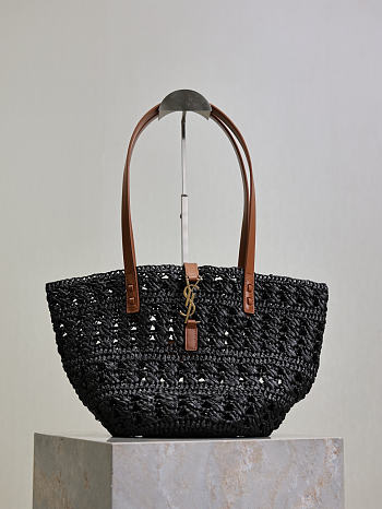 YSL Panier Small Tote Bag In Raffia Black 26943 - 42×20×22cm