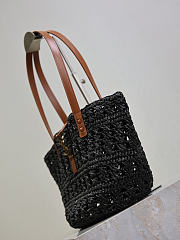 YSL Panier Small Tote Bag In Raffia Black 26943 - 42×20×22cm - 2