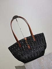 YSL Panier Small Tote Bag In Raffia Black 26943 - 42×20×22cm - 4