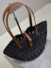 YSL Panier Small Tote Bag In Raffia Black 26943 - 42×20×22cm - 5