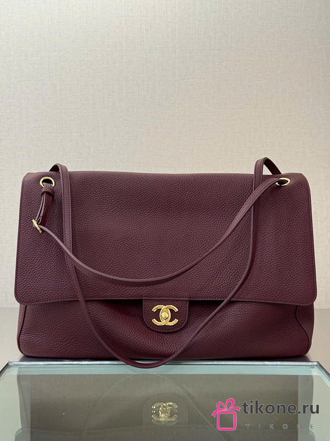 Chanel Maxi Flapbag Grained Calfskin & Gold Metal Dark Burgundy - 38.5x26x11cm - 1