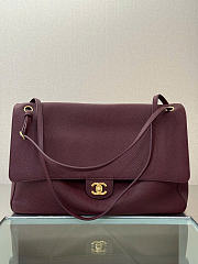 Chanel Maxi Flapbag Grained Calfskin & Gold Metal Dark Burgundy - 38.5x26x11cm - 1