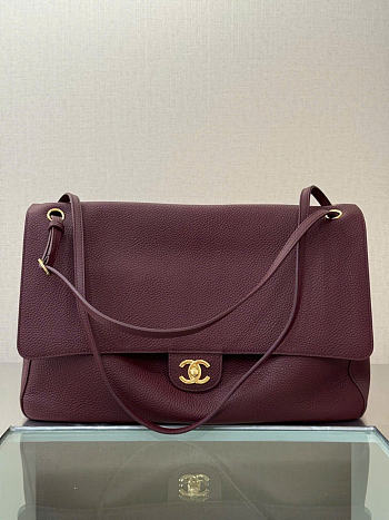 Chanel Maxi Flapbag Grained Calfskin & Gold Metal Dark Burgundy - 38.5x26x11cm