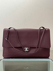 Chanel Maxi Flapbag Grained Calfskin & Silver Metal Dark Burgundy - 38.5x26x11cm - 1