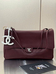 Chanel Maxi Flapbag Grained Calfskin & Silver Metal Dark Burgundy - 38.5x26x11cm - 3