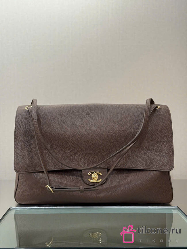 Chanel Maxi Flapbag Grained Calfskin & Gold Metal Dark Khaki - 38.5x26x11cm - 1