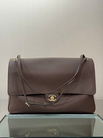 Chanel Maxi Flapbag Grained Calfskin & Gold Metal Dark Khaki - 38.5x26x11cm