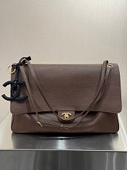 Chanel Maxi Flapbag Grained Calfskin & Gold Metal Dark Khaki - 38.5x26x11cm - 3
