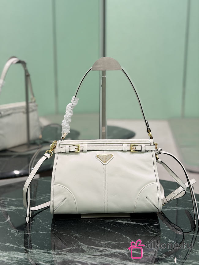 Prada Bonnie Small Leather Handbag White 1BC297 - 26x17x10cm - 1