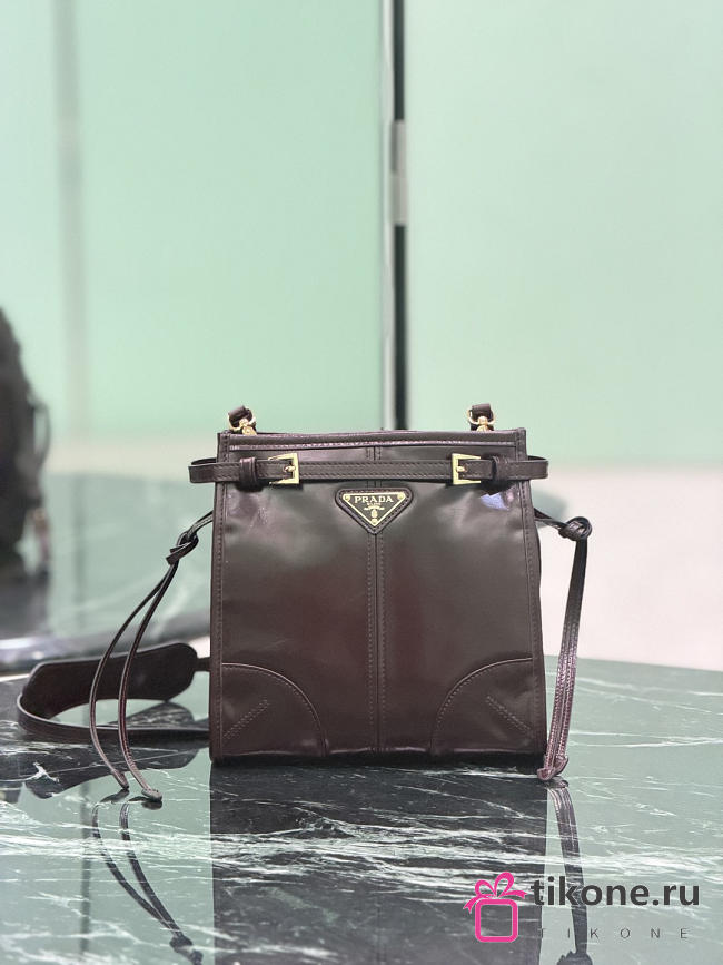 Prada Bonnie Leather Mini Shoulder Bag Dark Brown 1BH229 - 20x19.5x7cm - 1