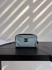 Chanel Large Zipped Pouch Canvas Calfskin & Silver-Tone Metal Blue & Black AP5267 - 29x17x12cm - 4