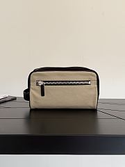 Chanel Large Zipped Pouch Canvas Calfskin & Silver-Tone Metal Beige & Black AP5267 - 29x17x12cm - 6