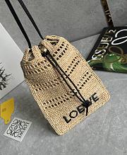 Loewe Drawstring Pocket In Raffia Beige - 21x16x1cm - 5