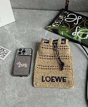 Loewe Drawstring Pocket In Raffia Beige - 21x16x1cm - 4