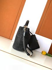 Celine Medium Louise Bucket In Raffia And Calfskin Black - 24x23.5x16cm - 6