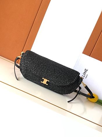 Celine Little Halfmoon Soft Triomphe In Raffia And Lambskin Black - 25x13x5cm