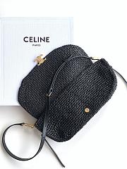 Celine Little Halfmoon Soft Triomphe In Raffia And Lambskin Black - 25x13x5cm - 3