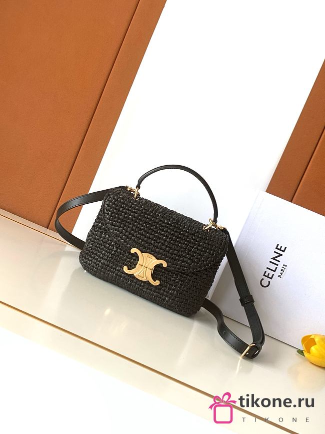 Celine Teen Nino Bag In Raffia And Calfskin Black - 20.5x13x8cm - 1