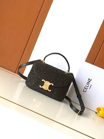 Celine Teen Nino Bag In Raffia And Calfskin Black - 20.5x13x8cm