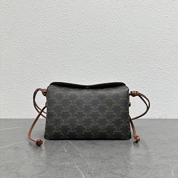 Celine Trio Flap In Triomphe Canvas And Lambskin Miel - 22.5x13x3.5cm