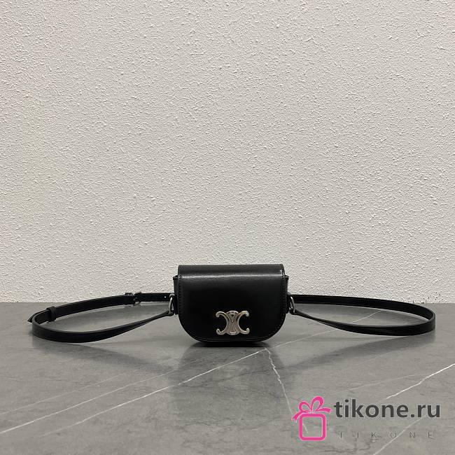 Celine Small Besace Strap Triomphe In Supple Calfskin Black - 12x3.5x8cm - 1