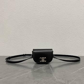 Celine Small Besace Strap Triomphe In Supple Calfskin Black - 12x3.5x8cm