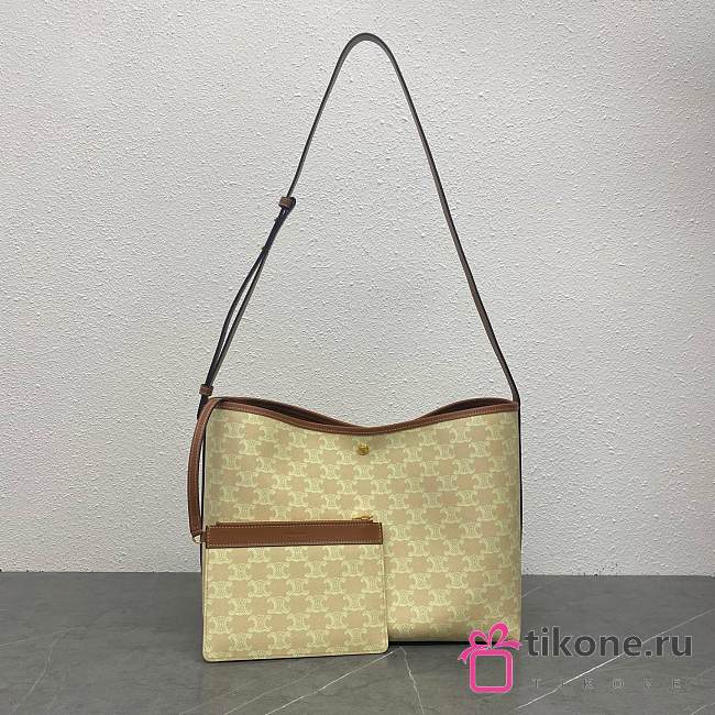 Celine Soft Shopper Bag In Triomphe Canvas And Calfskin Sandcastle/Soft Lime - 32.5x24.5x14cm - 1
