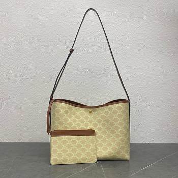 Celine Soft Shopper Bag In Triomphe Canvas And Calfskin Sandcastle/Soft Lime - 32.5x24.5x14cm