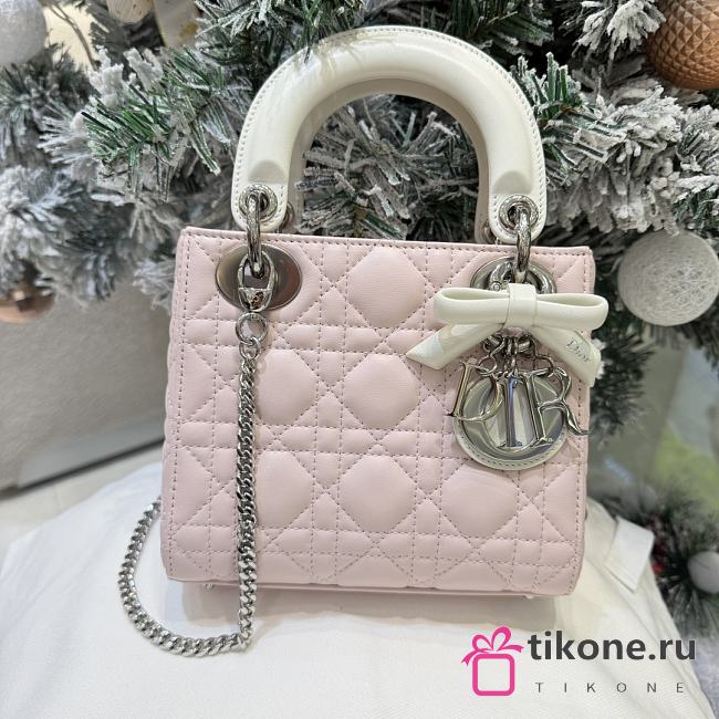 Dior Mini Lady Dior Bag with Chain Rose Soupir and Latte Cannage Lambskin - 17x15x7cm - 1
