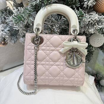 Dior Mini Lady Dior Bag with Chain Rose Soupir and Latte Cannage Lambskin - 17x15x7cm